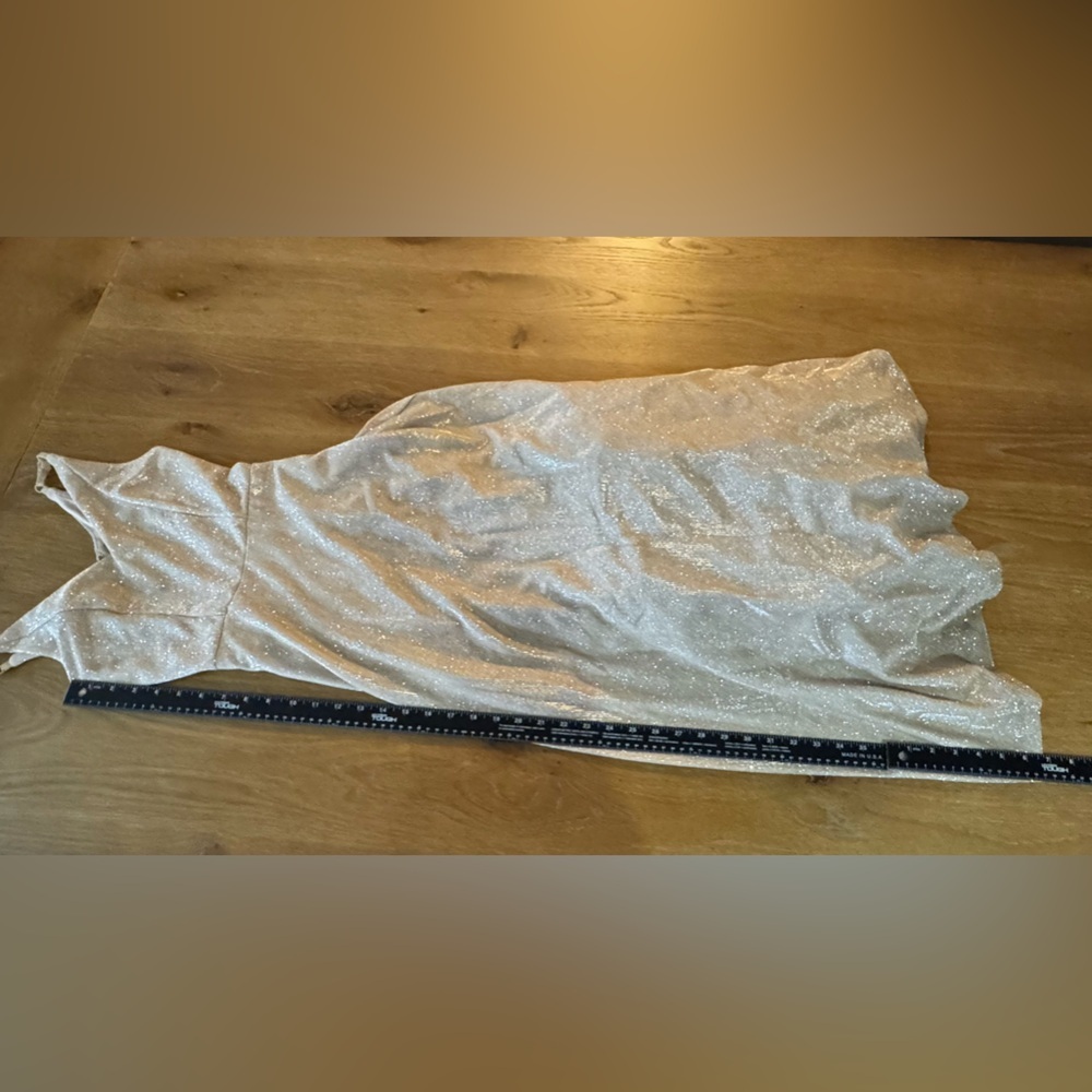 David’s Bridal Glitter Spaghetti Strap Gown Gold Size 1 (altered) - Picture 11 of 13